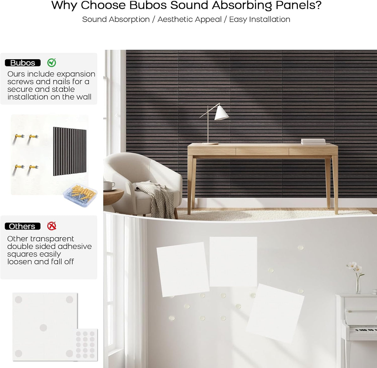 BUBOS 6-Pack Acoustic Wall Panels-Slat Flow