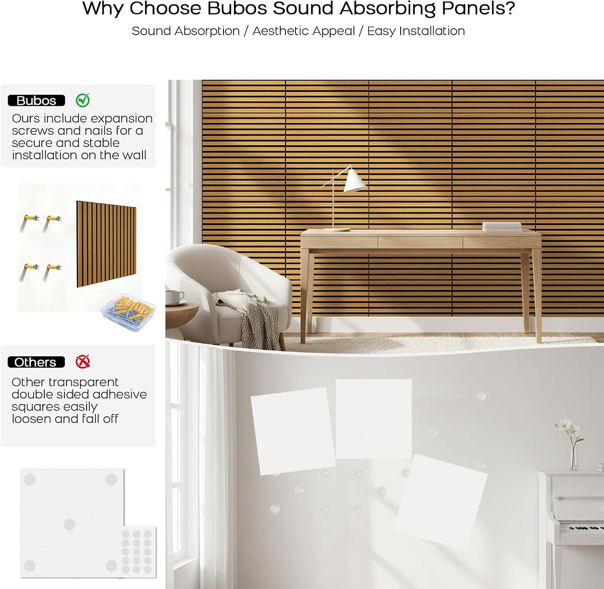 BUBOS 6-Pack Acoustic Wall Panels-Slat Flow