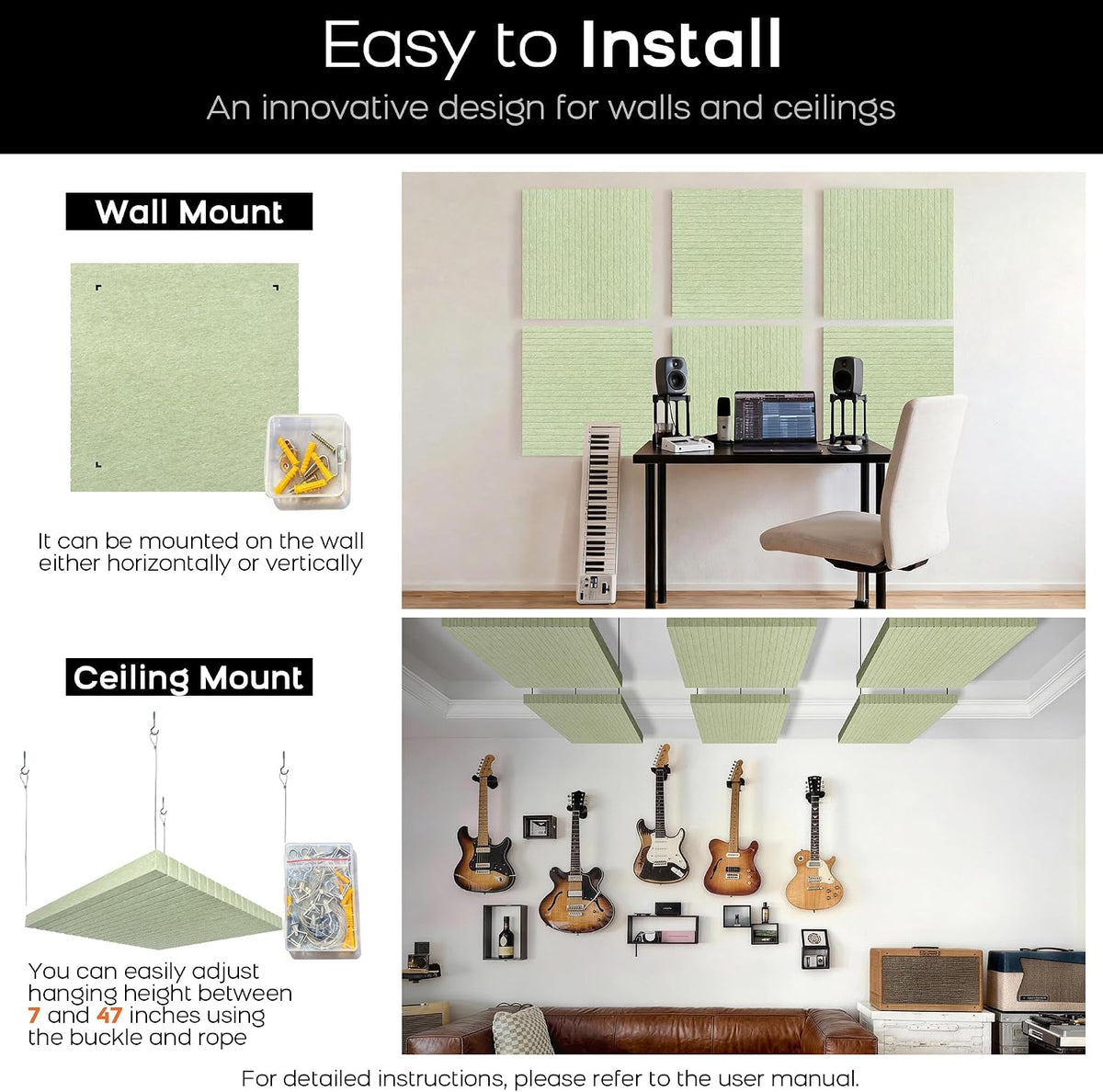 BUBOS Sona Block Acoustic Panels, 2-Pack – Wall Mount or Ceiling Suspension