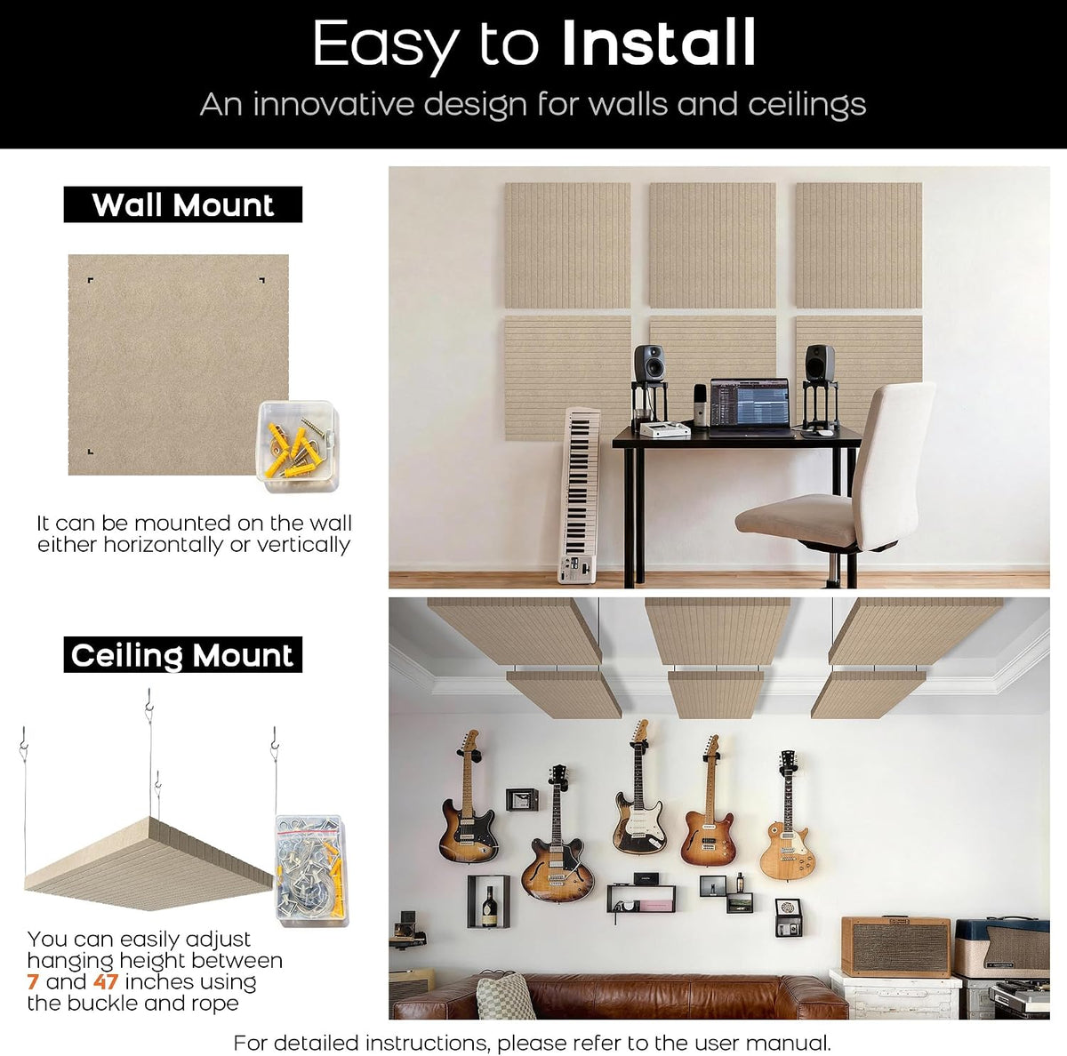 BUBOS Sona Block Acoustic Panels, 2-Pack – Wall Mount or Ceiling Suspension