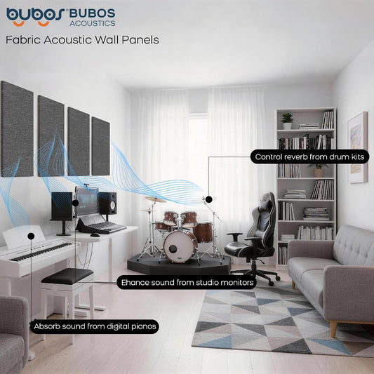 BUBOS Fabric Acoustic Wall Panels, 4-Pack | 1-Inch Peel and Stick Panels