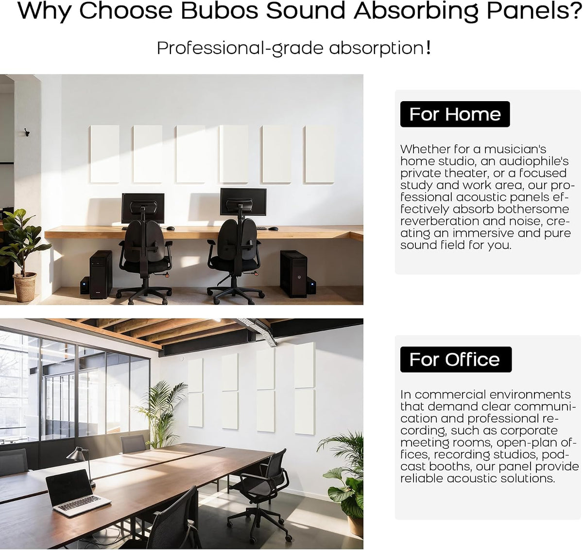 BUBOS Fabric Acoustic Wall Panels, 4-Pack | 1-Inch Peel and Stick Panels