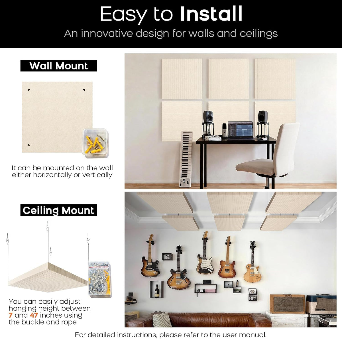 BUBOS Sona Block Acoustic Panels, 2-Pack – Wall Mount or Ceiling Suspension