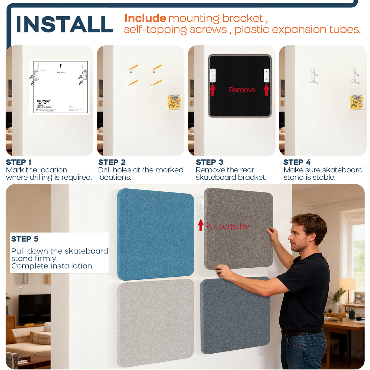 BUBOS 4-Pack Fabric Acoustic Panels-Mistral