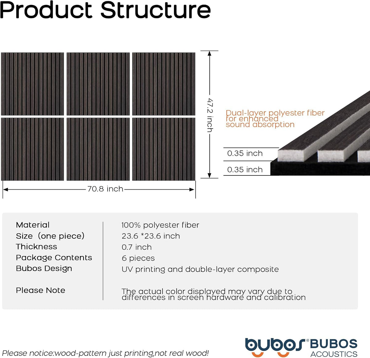 BUBOS 6-Pack Acoustic Wall Panels-Slat Flow