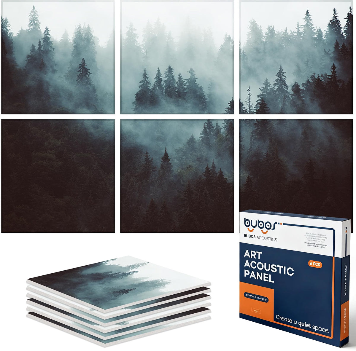 BUBOS 6-Pack Acoustic Panels-Foggy Forest