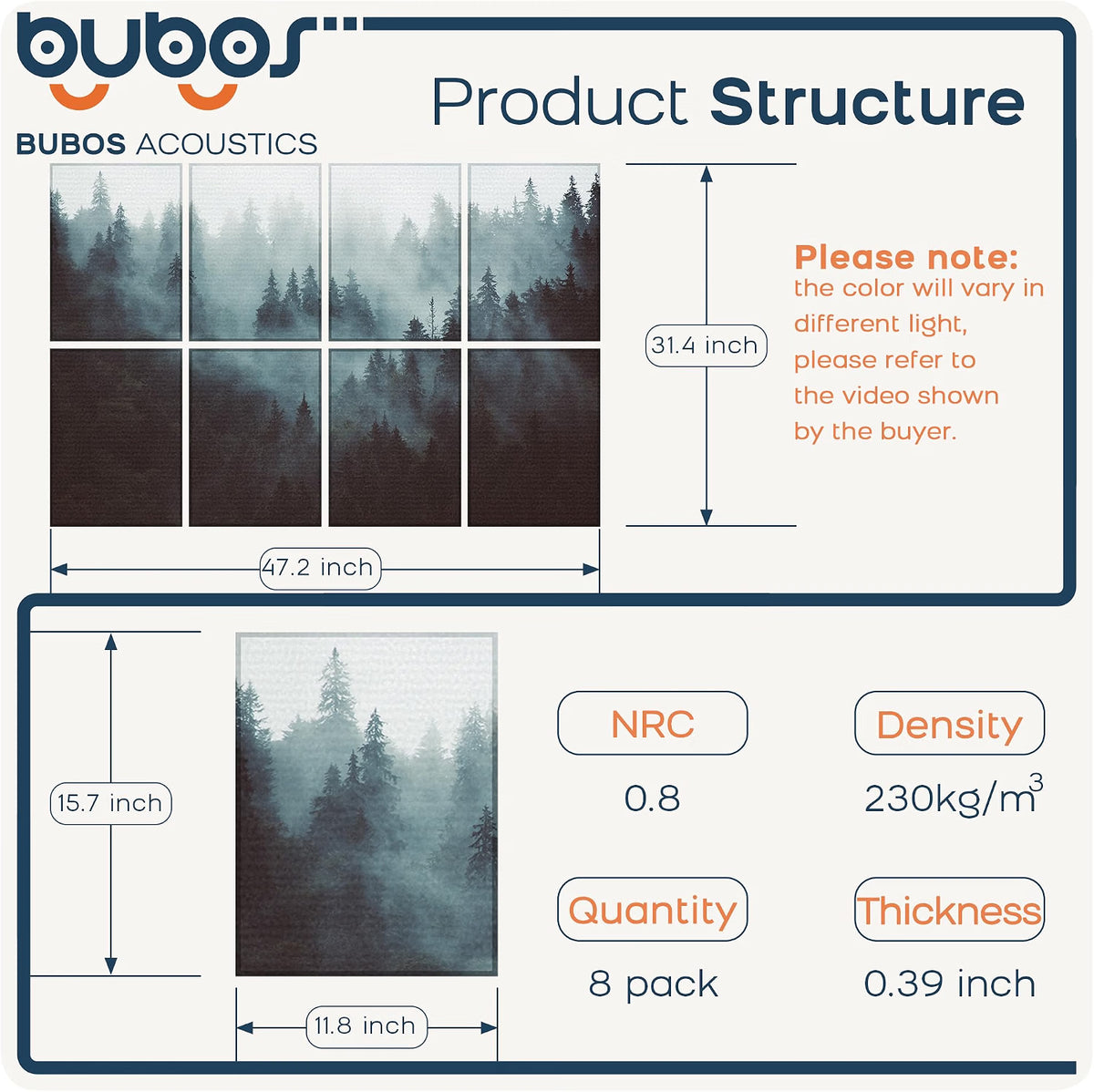 BUBOS 8-Pack Acoustic Panels-Fog Forest