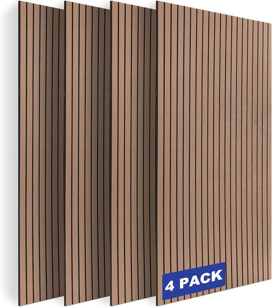 BUBOS 4 Pack Acoustic Panels-Deep Faux Wood Veneer