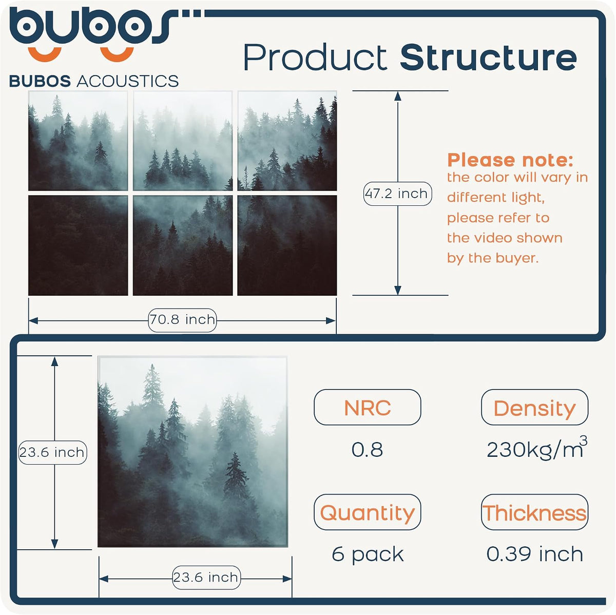 BUBOS 6-Pack Acoustic Panels-Foggy Forest