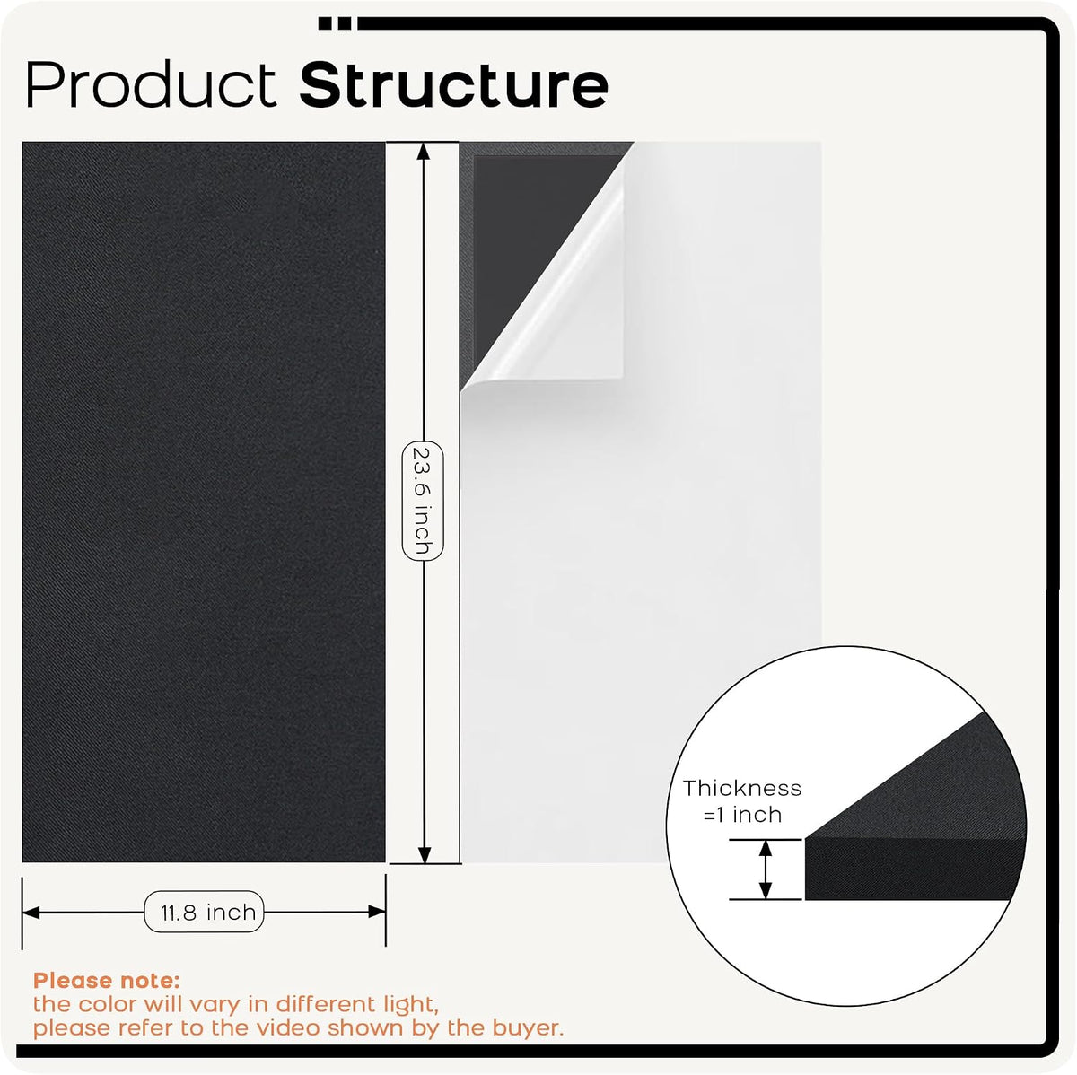 BUBOS Fabric Acoustic Wall Panels, 4-Pack | 1-Inch Peel and Stick Panels