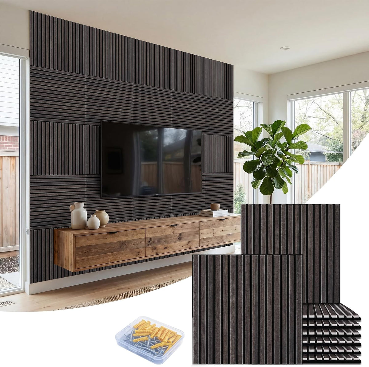 BUBOS 6-Pack Acoustic Wall Panels-Slat Flow