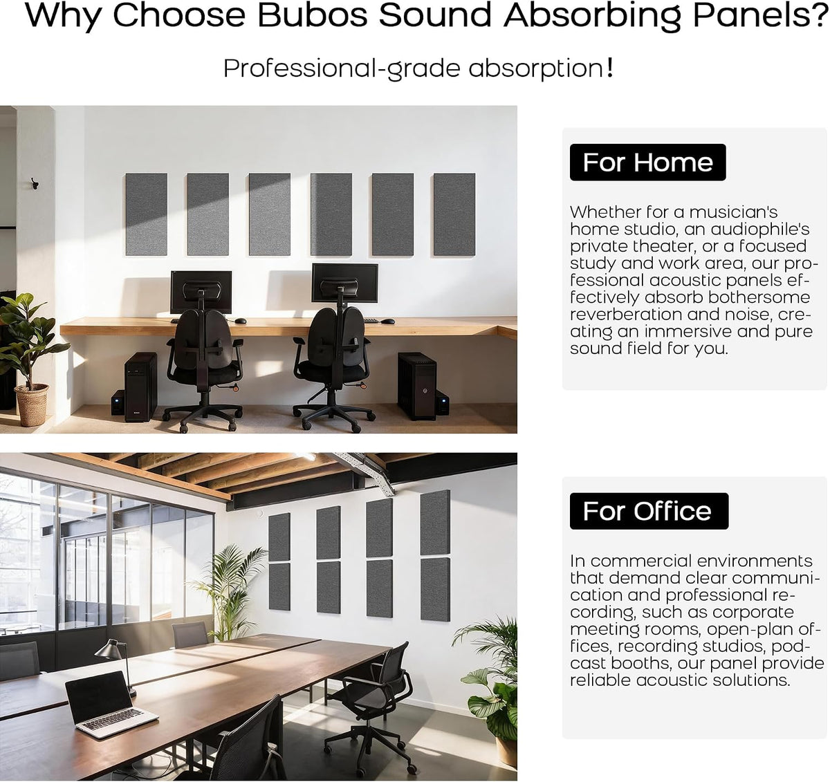 BUBOS Fabric Acoustic Wall Panels, 4-Pack | 1-Inch Peel and Stick Panels