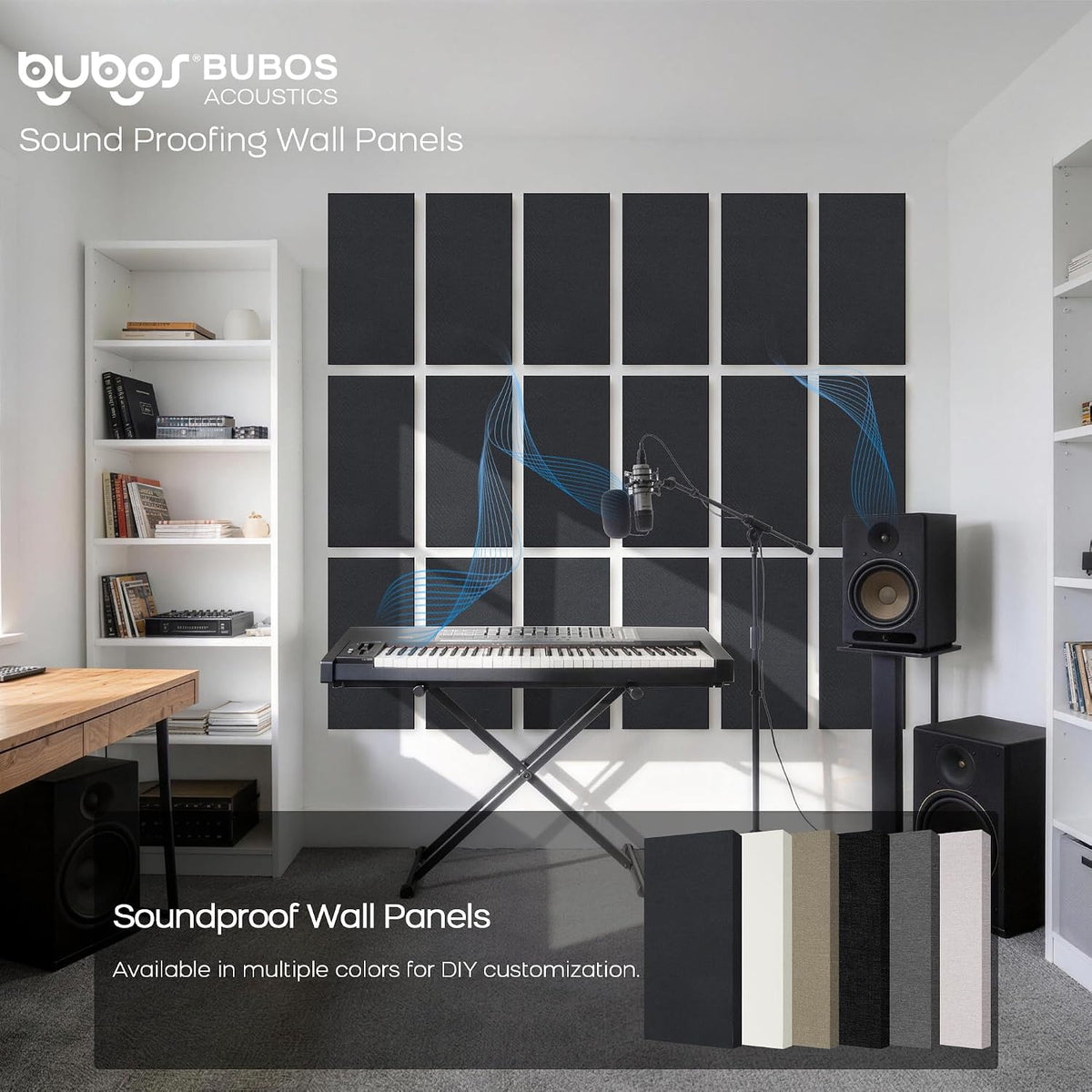 BUBOS Fabric Acoustic Wall Panels, 4-Pack | 1-Inch Peel and Stick Panels