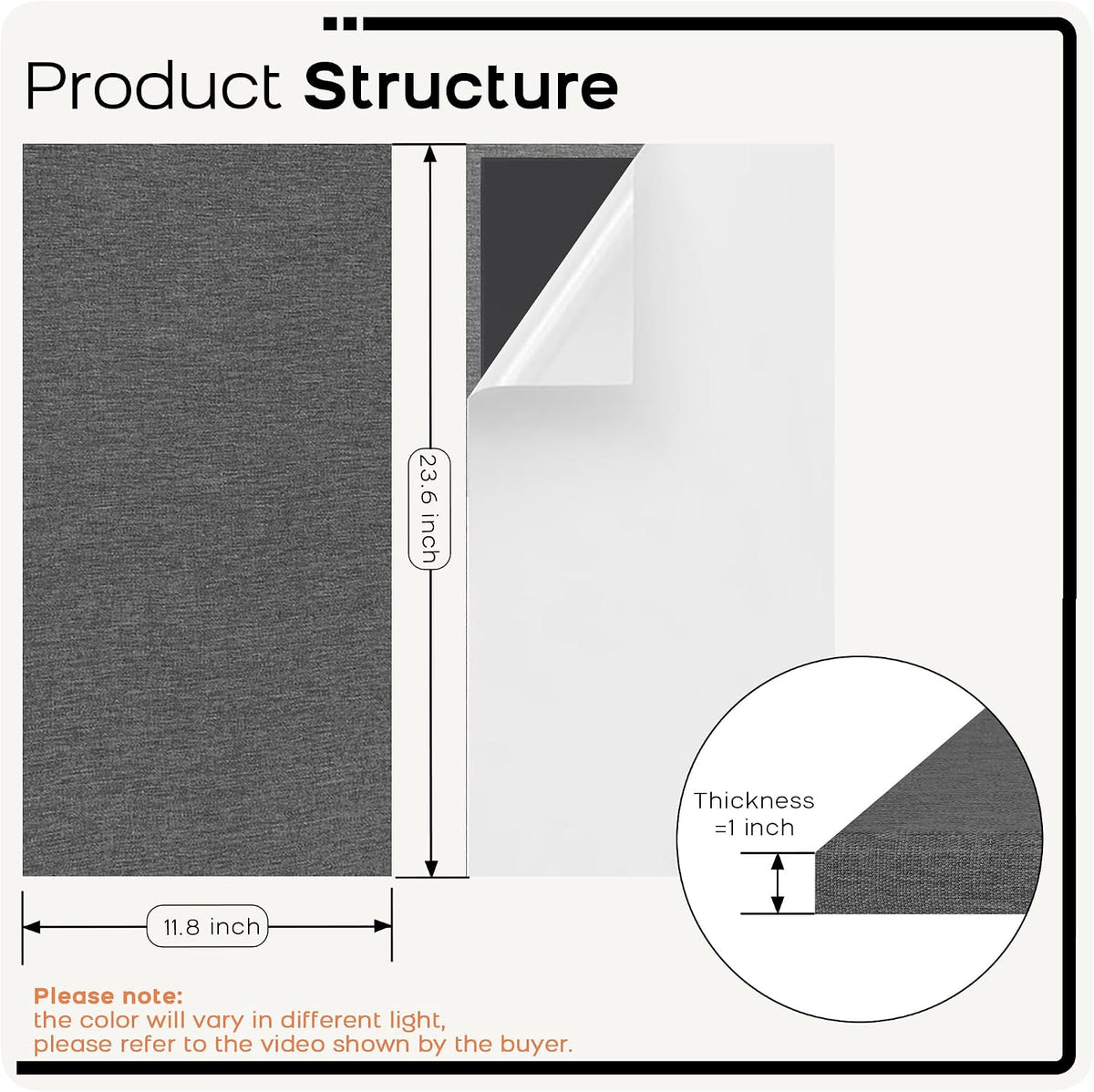 BUBOS Fabric Acoustic Wall Panels, 4-Pack | 1-Inch Peel and Stick Panels