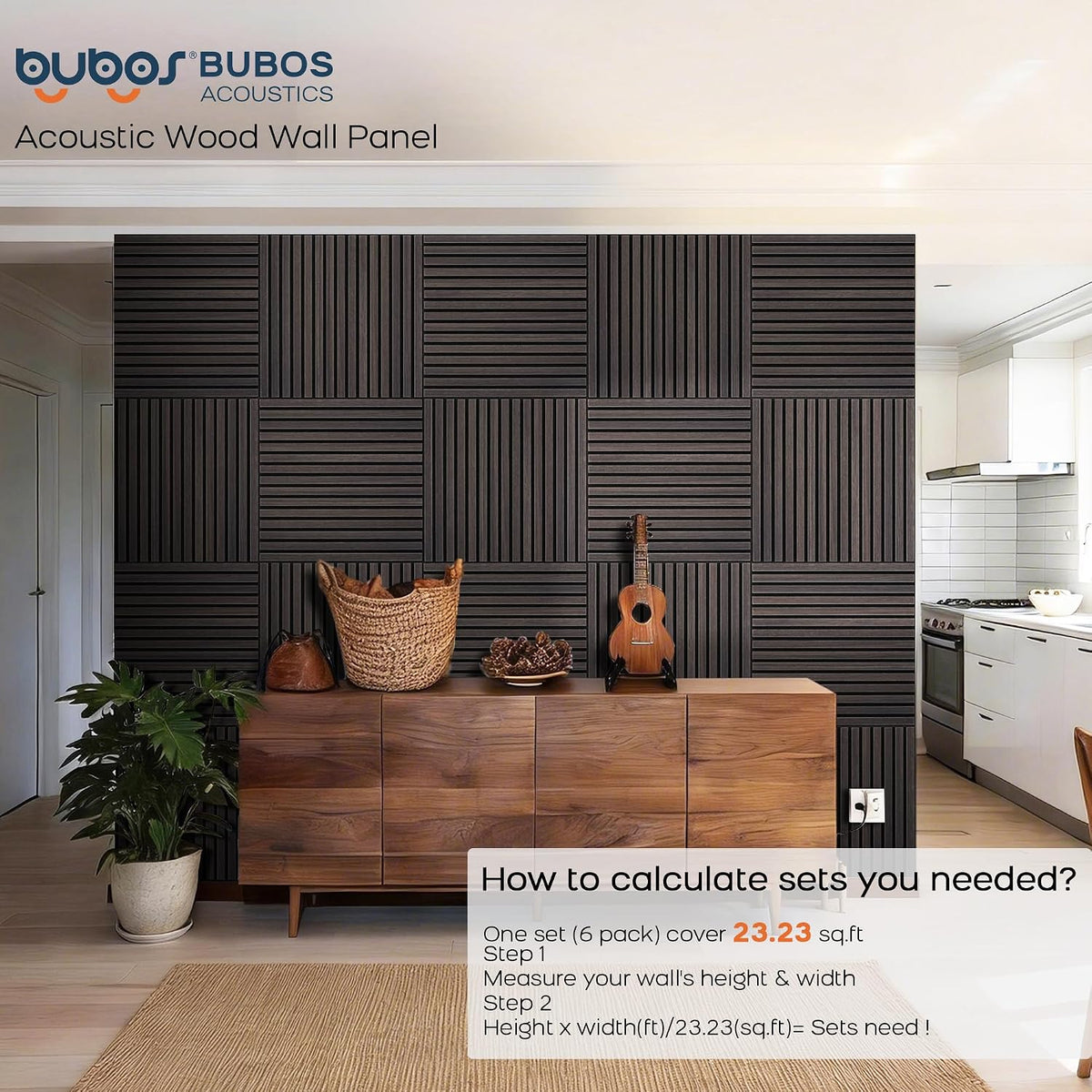 BUBOS 6-Pack Acoustic Wall Panels-Slat Flow