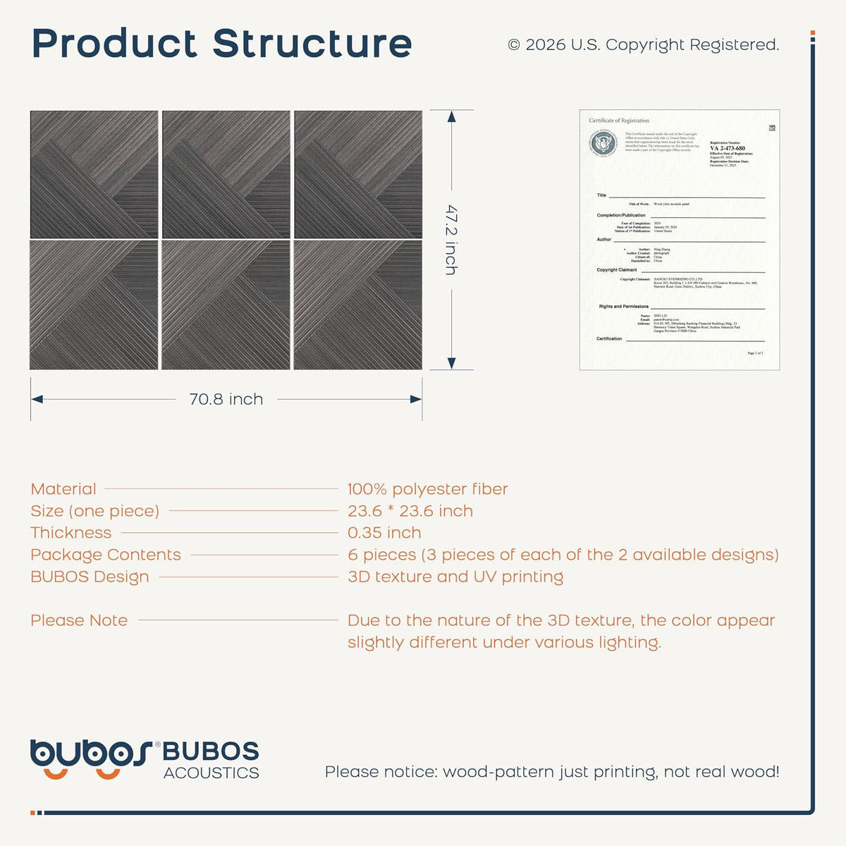 BUBOS 6-Pack Acoustic Wall Panels-Diamond Weave