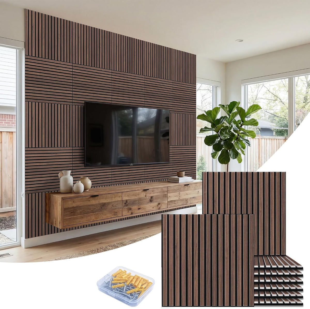 BUBOS 6-Pack Acoustic Wall Panels-Slat Flow