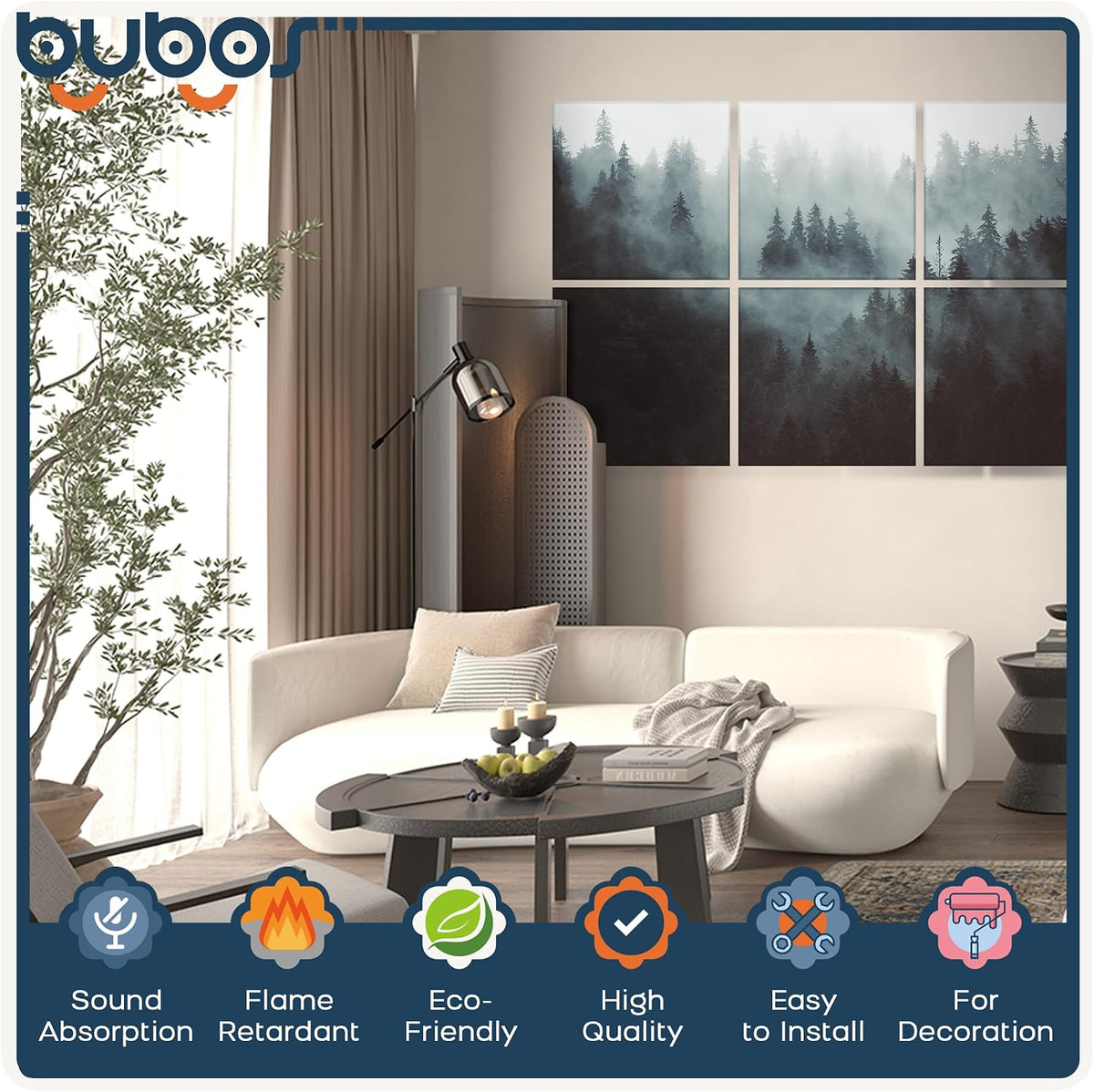 BUBOS 6-Pack Acoustic Panels-Foggy Forest
