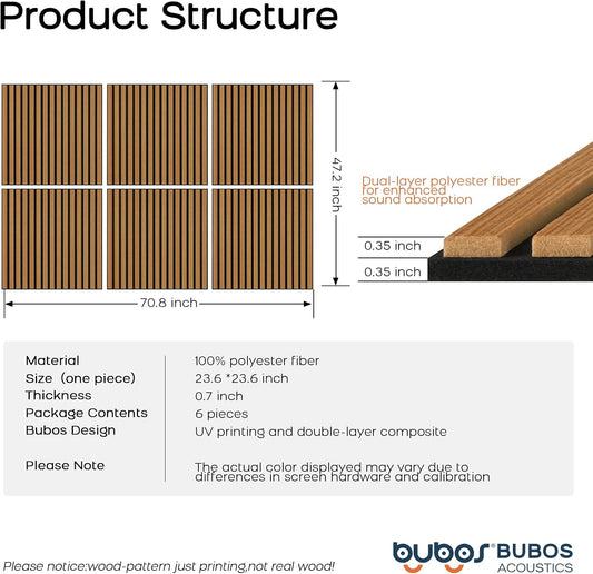 BUBOS 6-Pack Acoustic Wall Panels-Slat Flow