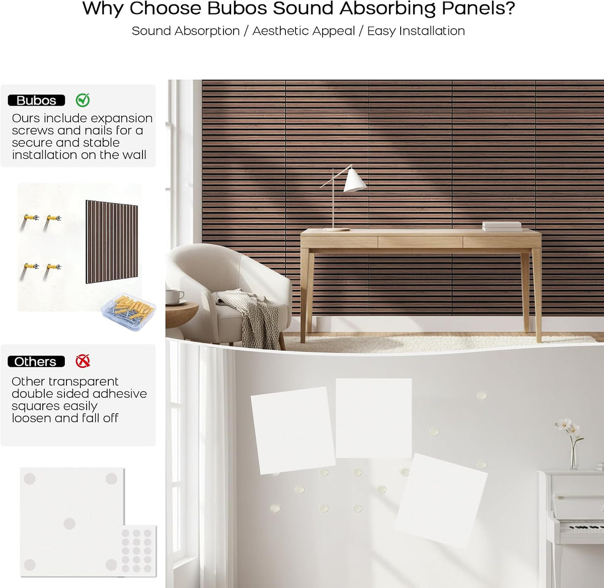 BUBOS 6-Pack Acoustic Wall Panels-Slat Flow