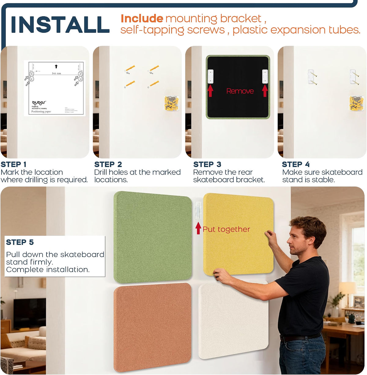 BUBOS 4-Pack Fabric Acoustic Panels-Ember