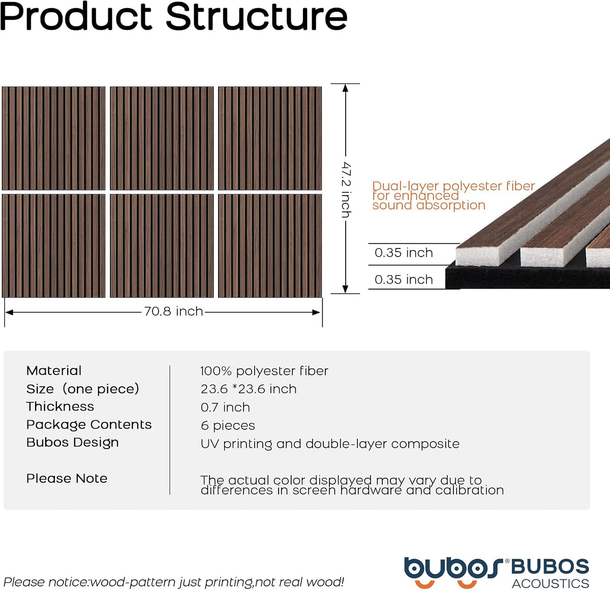 BUBOS 6-Pack Acoustic Wall Panels-Slat Flow