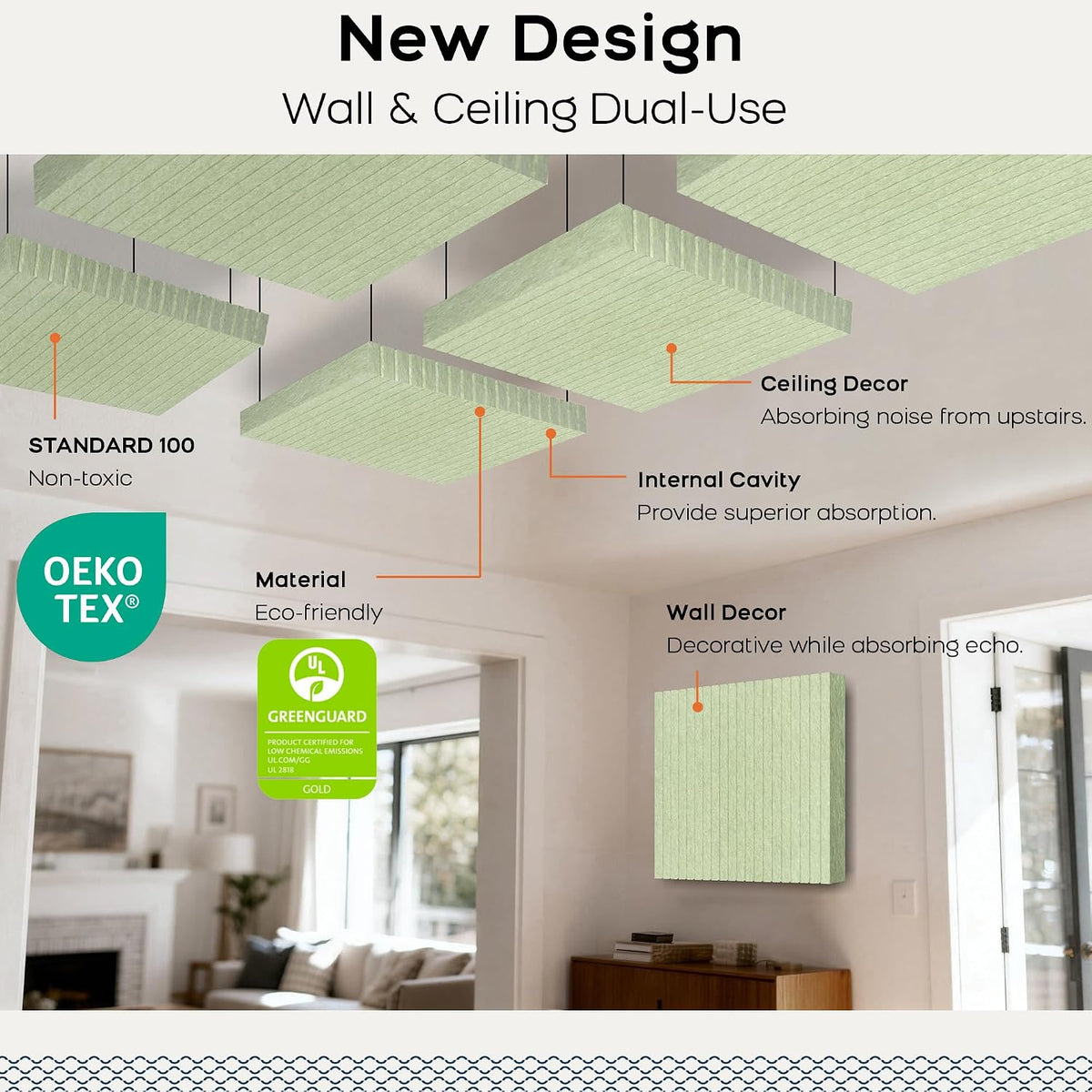 BUBOS Sona Block Acoustic Panels, 2-Pack – Wall Mount or Ceiling Suspension