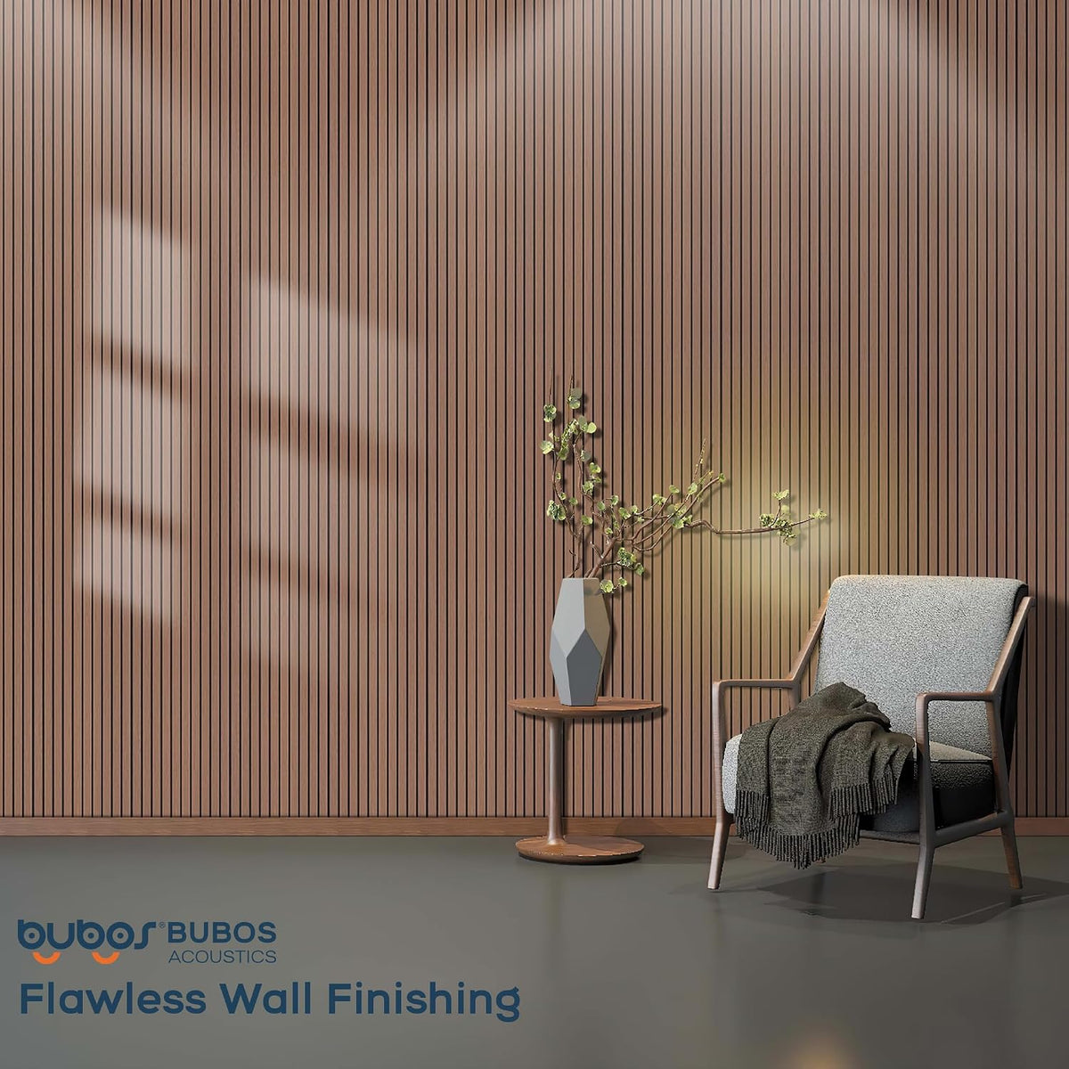 BUBOS 4 Pack Acoustic Panels-Deep Faux Wood Veneer