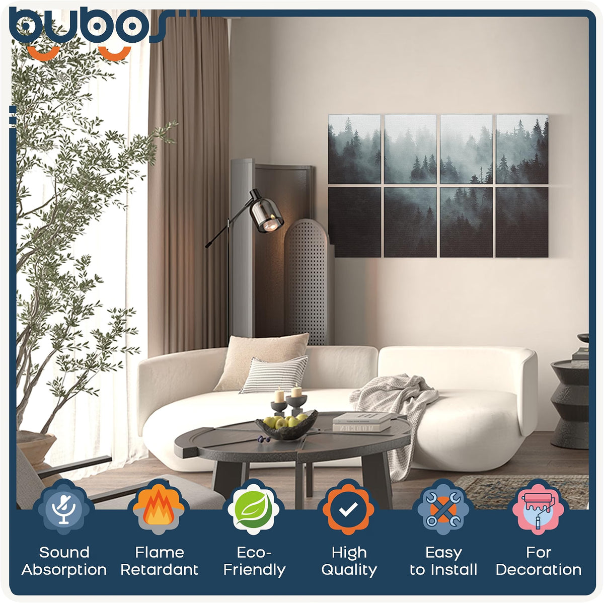 BUBOS 8-Pack Acoustic Panels-Fog Forest