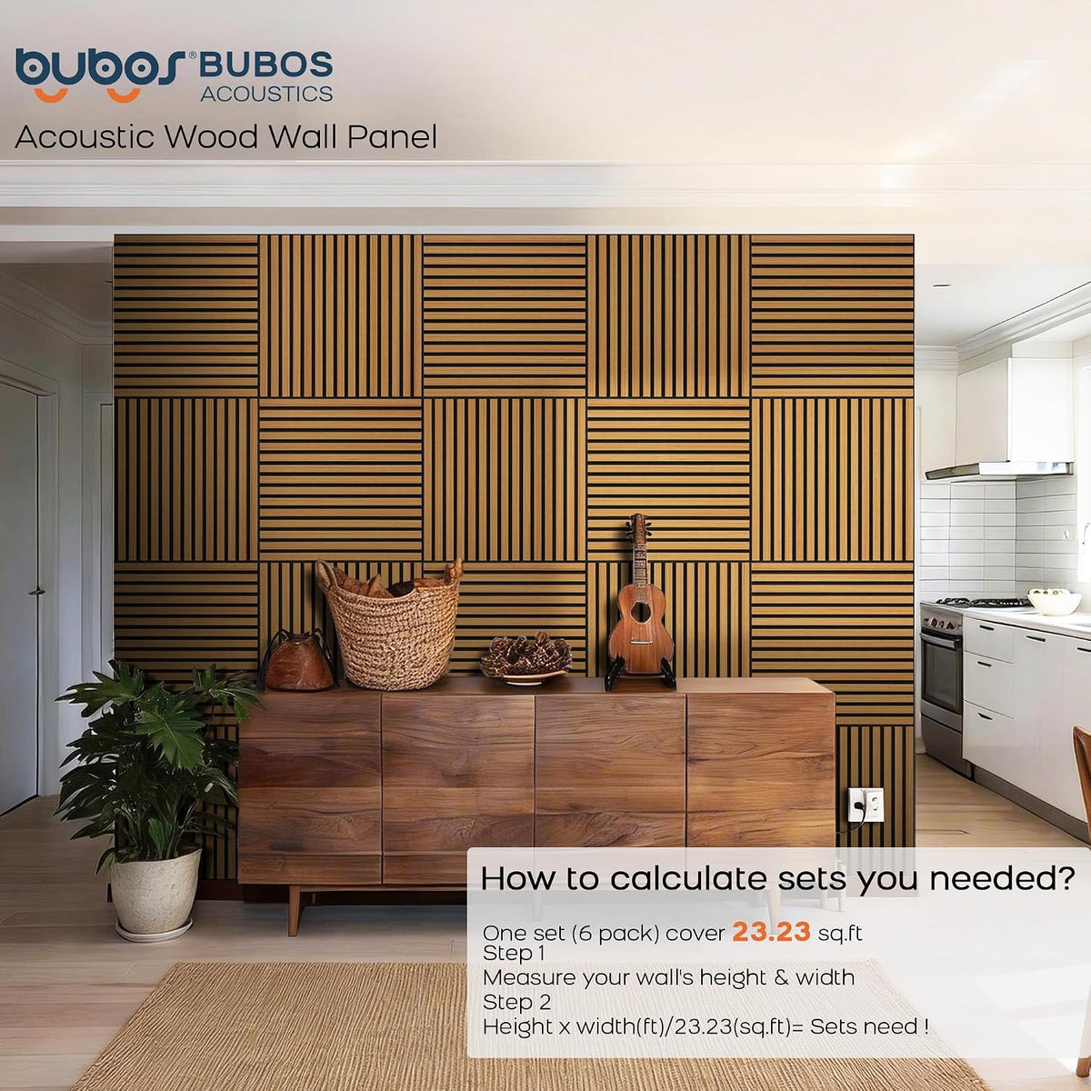 BUBOS 6-Pack Acoustic Wall Panels-Slat Flow