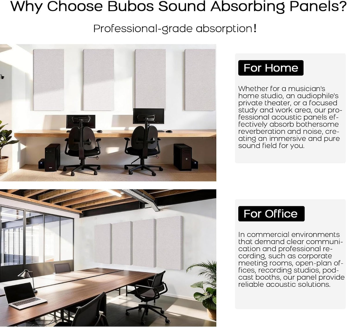 BUBOS Fabric Acoustic Panels, 2-Pack, 2-Inch Thick | Max CavityPro