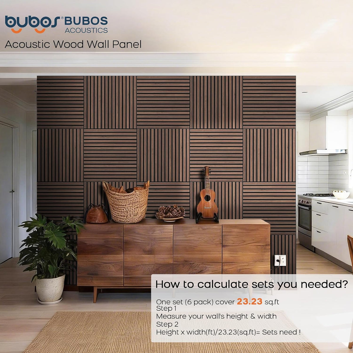 BUBOS 6-Pack Acoustic Wall Panels-Slat Flow