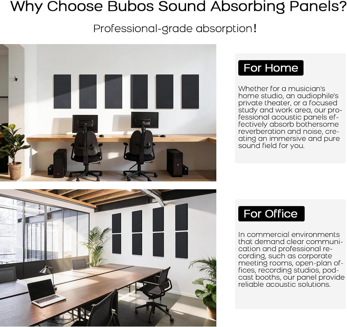 BUBOS Fabric Acoustic Wall Panels, 4-Pack | 1-Inch Peel and Stick Panels
