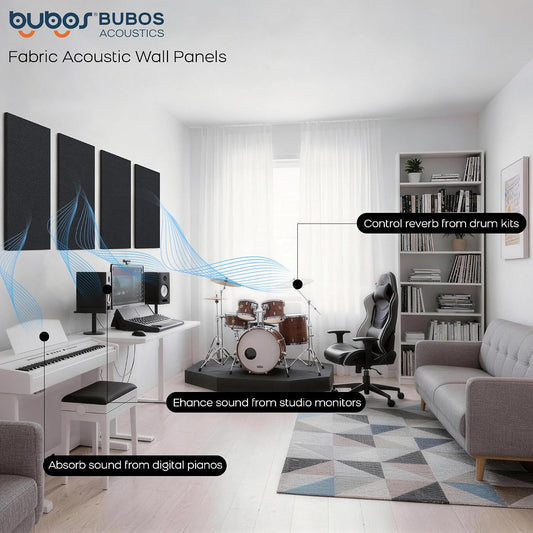 BUBOS Fabric Acoustic Wall Panels, 4-Pack | 1-Inch Peel and Stick Panels