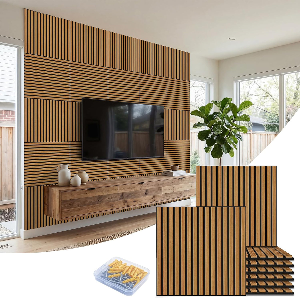 BUBOS 6-Pack Acoustic Wall Panels-Slat Flow