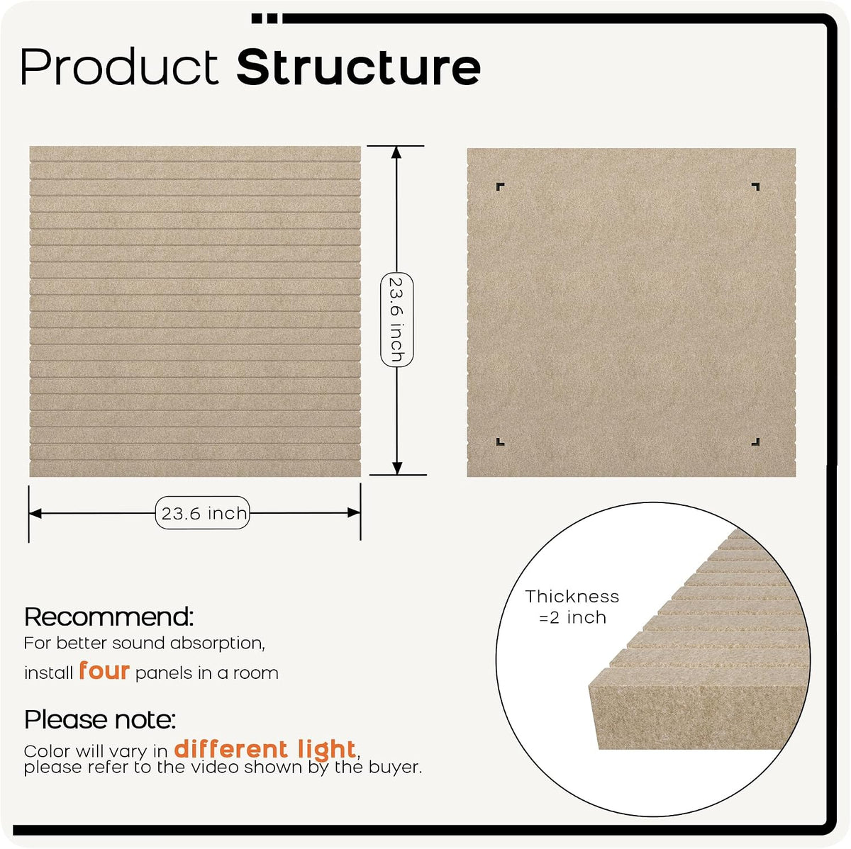 BUBOS Sona Block Acoustic Panels, 2-Pack – Wall Mount or Ceiling Suspension