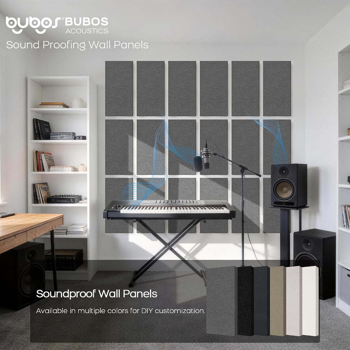 BUBOS Fabric Acoustic Wall Panels, 4-Pack | 1-Inch Peel and Stick Panels